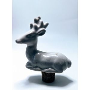 Vintage White Porcelain Reindeer Deer Bottle Stopper Cork Christmas